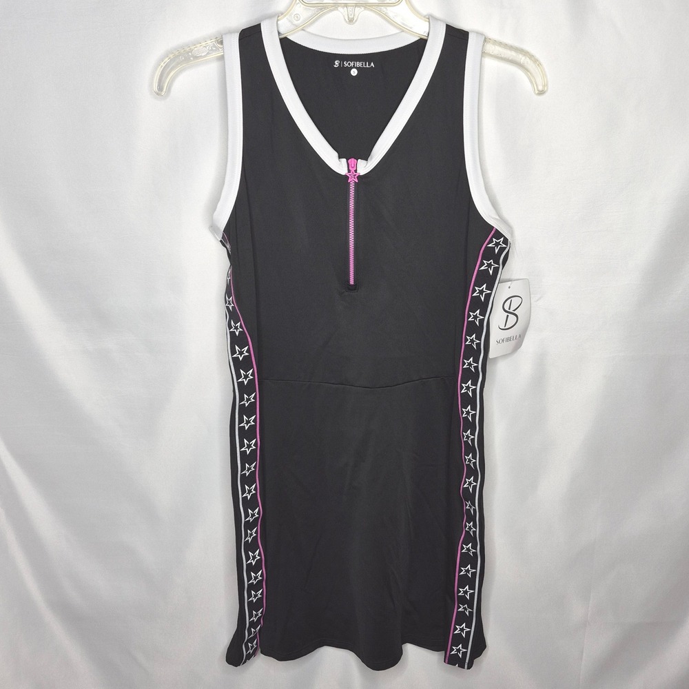 Sofibella Tennis Dress Women Size S Black NWT Activewear Star Trim Quarter Zip